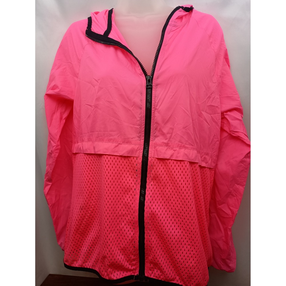 Material Girl Active Womens Neon Pink Mesh Mix Windbreaker Hooded Jacket Small